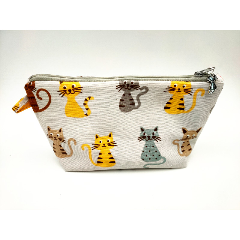 Pochette chat jaune marron gris sur gris clair