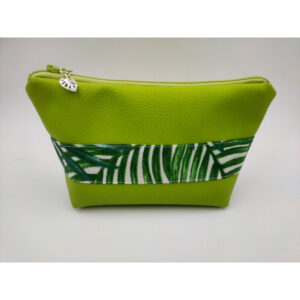 Pochette simili cuir verte et feuilles