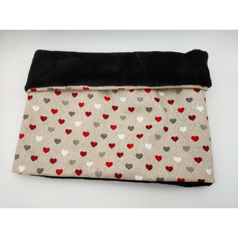 Snood tour de cou noir tissu coeur