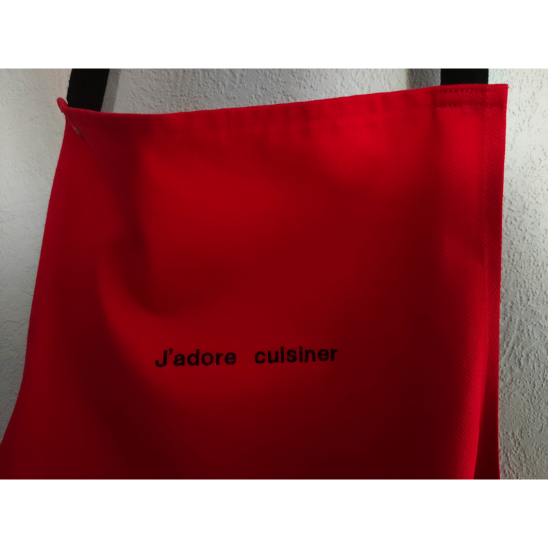 Tablier rouge J'adore cuisiner