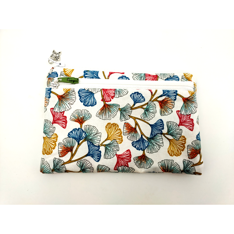 Pochette porte-monnaie ginkgo coloré fonds blanc Les sacs de Cath Pochette porte-monnaie ginkgo coloré fonds blanc Les sacs de Cath