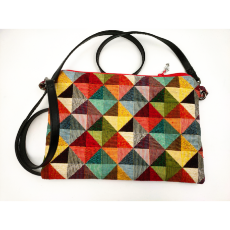 Pochette bandoulière en tissu motifs triangles colorés Les sacs de Cath