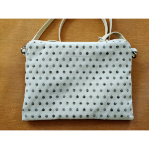 Sac pochette blanc pois gris bandouliere Les sacs de Cath