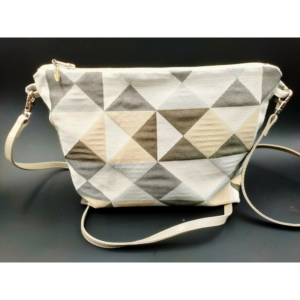 Sac bandoulière triangles taupe en tissu