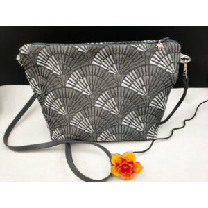 Sac femme bandoulière en tissu gris éventail