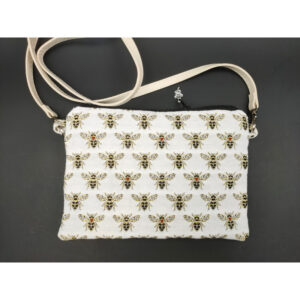 Sac pochette bandoulière motifs abeilles sur fonds blanc