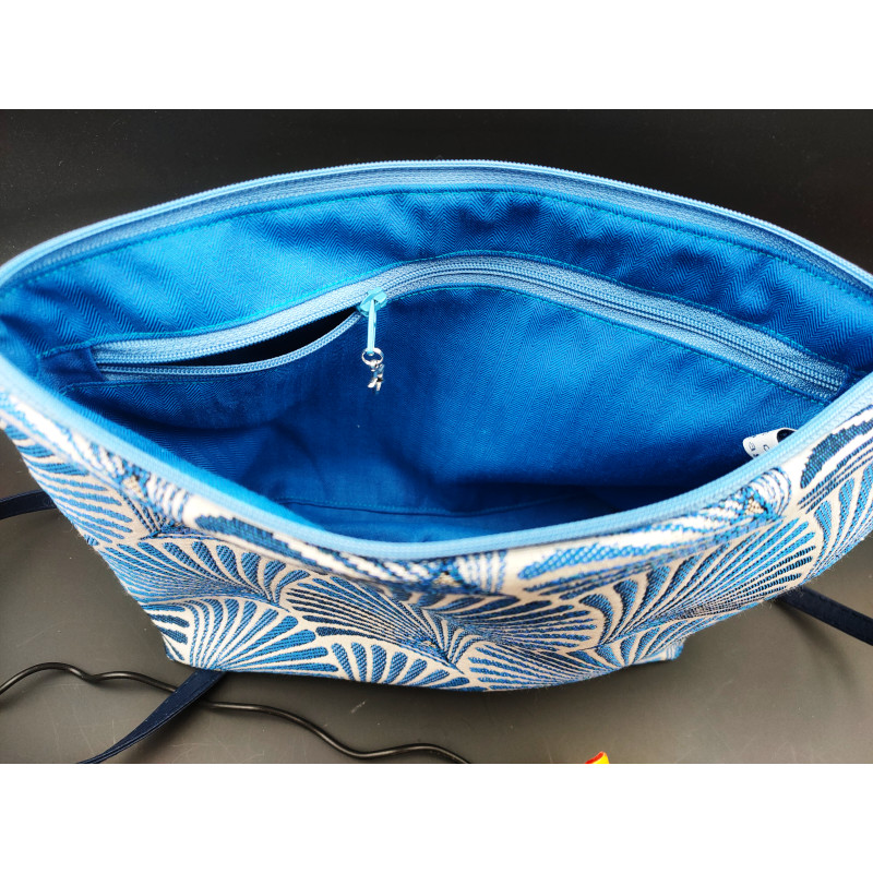 Sac bandoulière bleu éventail en tissu intérieur